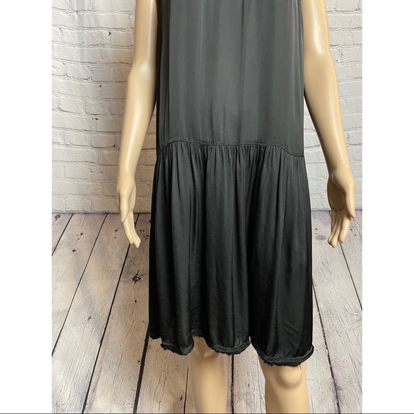 New $390 Raquel Allegra Black Satin Raw Edge DRESS - Picture 2 of 11
